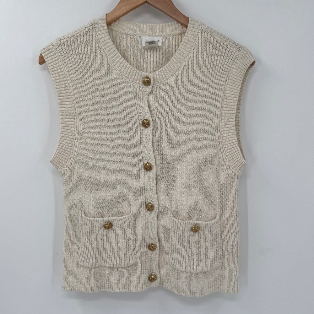 Song of Style Aimee Song Cream Knit Cardigan Sweater Vest Gold Buttons Medium